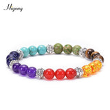 HIYONY 7 Chakra Bracelet Man Black Matte Lava Healing Balance Beads Reiki Buddha Prayer Natural Stone Yoga Bracelet For Women