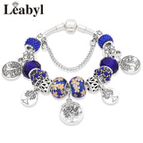 Dropshipping HOT Silver Tree of Life Fashion Bead Bracelet Green Leaf Floral Crystal Charms Bracelet & Bangle Pulsera Jewelry