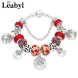 Dropshipping HOT Silver Tree of Life Fashion Bead Bracelet Green Leaf Floral Crystal Charms Bracelet & Bangle Pulsera Jewelry