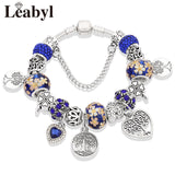 Dropshipping HOT Silver Tree of Life Fashion Bead Bracelet Green Leaf Floral Crystal Charms Bracelet & Bangle Pulsera Jewelry