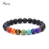 HIYONY 7 Chakra Bracelet Man Black Matte Lava Healing Balance Beads Reiki Buddha Prayer Natural Stone Yoga Bracelet For Women