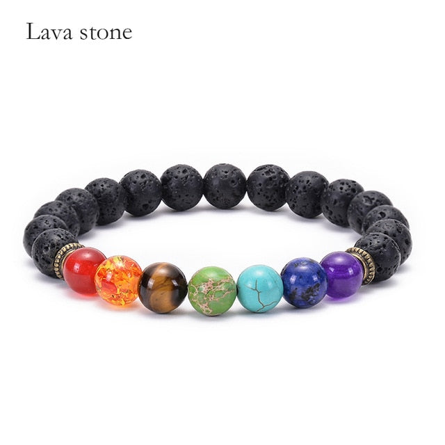 HIYONY 7 Chakra Bracelet Man Black Matte Lava Healing Balance Beads Reiki Buddha Prayer Natural Stone Yoga Bracelet For Women
